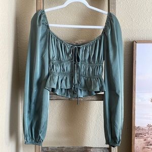 Sage green silk blouse